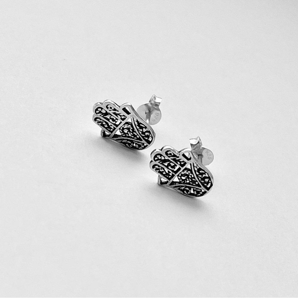 Sterling Silver Hand Of Fatima Earrings, Religious Earring, Hamsa Earrings